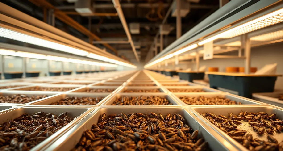 FSA-authorized cricket farming operation in the United Kingdom Modern UK cricket farming facility showing controlled environment containers for Acheta domesticus production under FSA authorization.