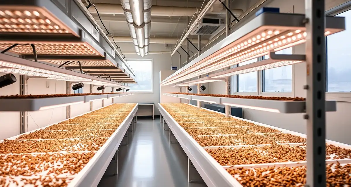 Silicon Valley cricket protein production setup Urban cricket farming facility in San Jose featuring vertical farming systems and sustainable insect protein production technology