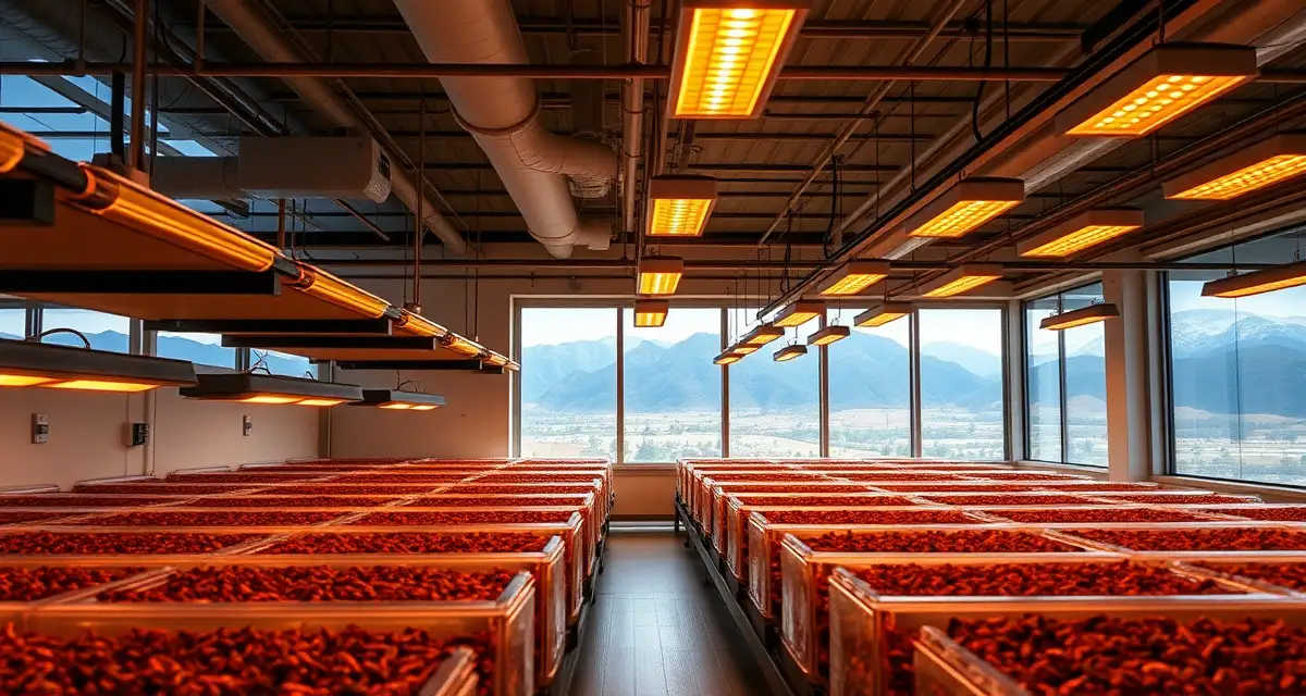 Modern cricket farm humidity control technology Indoor cricket farming facility in Utah with humidification systems and controlled environment agriculture setup for insect protein production