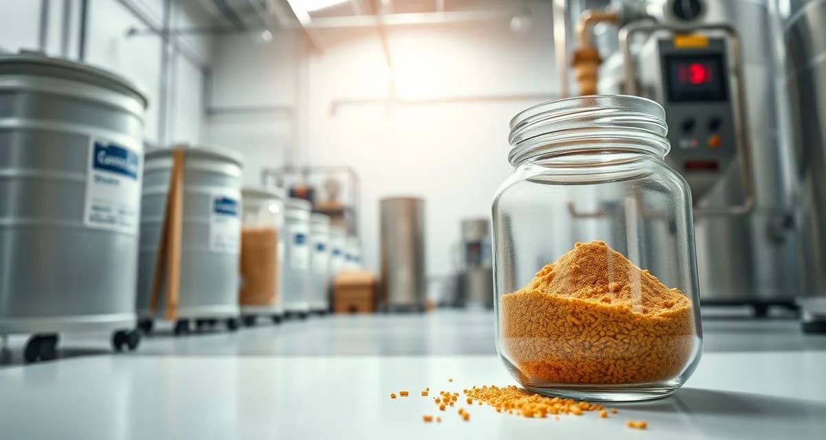 Cricket flour white label production setup White label cricket flour in bulk containers at commercial production facility showing insect protein ingredient supply